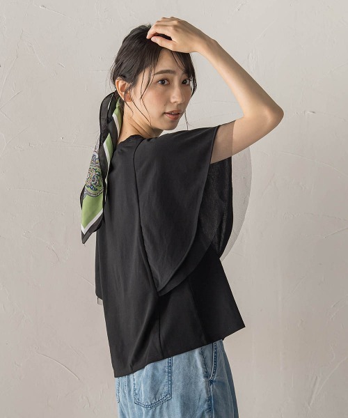 Droite lautreamont(ドロワットロートレアモン)の「キシリトール加工天竺袖チュール重ねプルオーバー(Tシャツ/カットソー・レディース・ブラック/オフホワイト/ベージュ・M)」の18枚目の写真