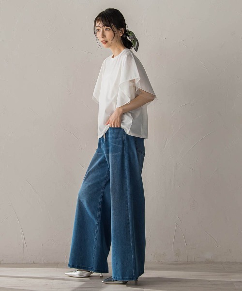 Droite lautreamont(ドロワットロートレアモン)の「キシリトール加工天竺袖チュール重ねプルオーバー(Tシャツ/カットソー・レディース・ブラック/オフホワイト/ベージュ・M)」の12枚目の写真