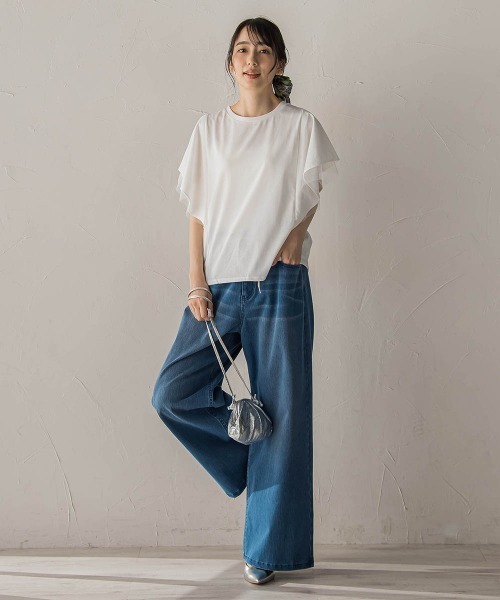 Droite lautreamont(ドロワットロートレアモン)の「キシリトール加工天竺袖チュール重ねプルオーバー(Tシャツ/カットソー・レディース・ブラック/オフホワイト/ベージュ・M)」の10枚目の写真