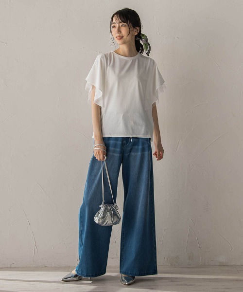 Droite lautreamont(ドロワットロートレアモン)の「キシリトール加工天竺袖チュール重ねプルオーバー(Tシャツ/カットソー・レディース・ブラック/オフホワイト/ベージュ・M)」の11枚目の写真