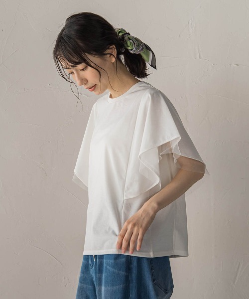 Droite lautreamont(ドロワットロートレアモン)の「キシリトール加工天竺袖チュール重ねプルオーバー(Tシャツ/カットソー・レディース・ブラック/オフホワイト/ベージュ・M)」の8枚目の写真