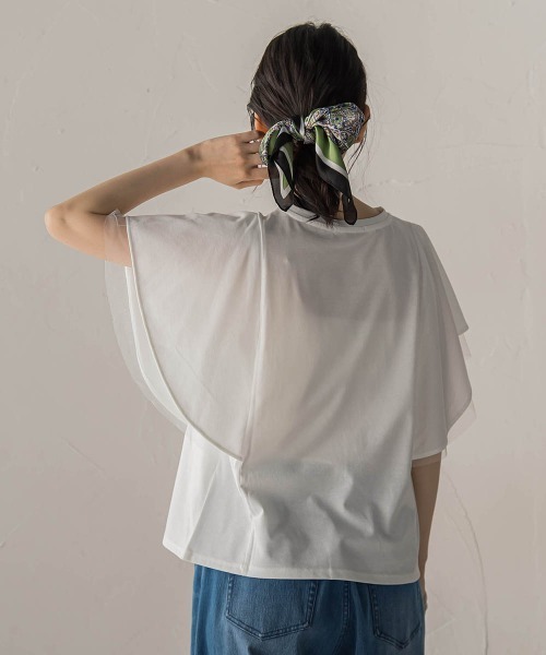 Droite lautreamont(ドロワットロートレアモン)の「キシリトール加工天竺袖チュール重ねプルオーバー(Tシャツ/カットソー・レディース・ブラック/オフホワイト/ベージュ・M)」の9枚目の写真