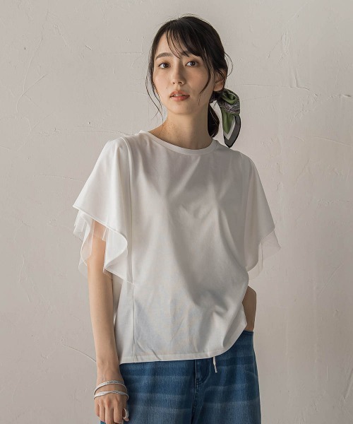 Droite lautreamont(ドロワットロートレアモン)の「キシリトール加工天竺袖チュール重ねプルオーバー(Tシャツ/カットソー・レディース・ブラック/オフホワイト/ベージュ・M)」の7枚目の写真
