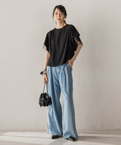 Droite lautreamont(ドロワットロートレアモン)の「キシリトール加工天竺袖チュール重ねプルオーバー(Tシャツ/カットソー・レディース・ブラック/オフホワイト/ベージュ・M)」の21枚目の写真