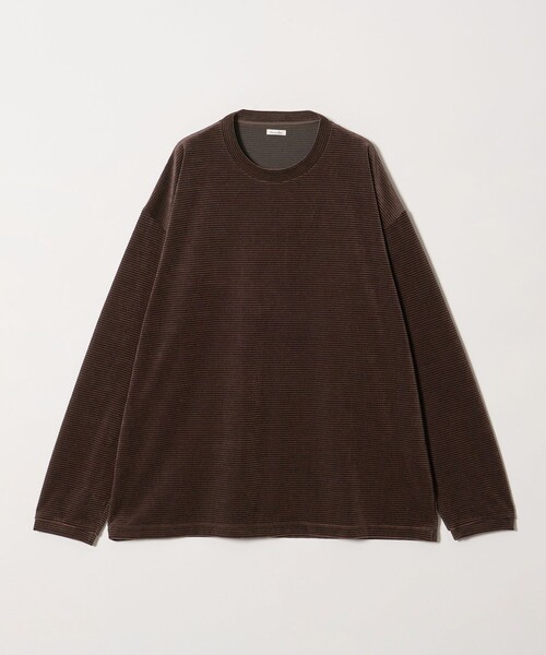 Steven Alan(スティーブンアラン)の「<Steven Alan> ベロア ボーダー クルーネック Tシャツ(Tシャツ/カットソー・メンズ・ダークグレー/ダークブラウン・XL/L/M/S)」の2枚目の写真