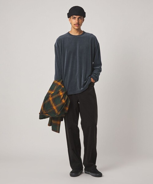 Steven Alan(スティーブンアラン)の「<Steven Alan> ベロア ボーダー クルーネック Tシャツ(Tシャツ/カットソー・メンズ・ダークグレー/ダークブラウン・XL/L/M/S)」の3枚目の写真