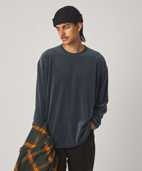 Steven Alan(スティーブンアラン)の「<Steven Alan> ベロア ボーダー クルーネック Tシャツ(Tシャツ/カットソー・メンズ・ダークグレー/ダークブラウン・XL/L/M/S)」の4枚目の写真