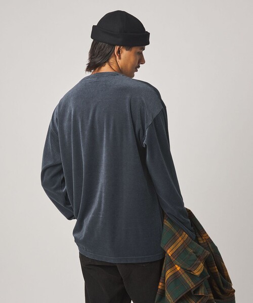 Steven Alan(スティーブンアラン)の「<Steven Alan> ベロア ボーダー クルーネック Tシャツ(Tシャツ/カットソー・メンズ・ダークグレー/ダークブラウン・XL/L/M/S)」の5枚目の写真