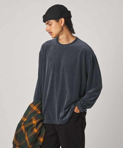 Steven Alan(スティーブンアラン)の「<Steven Alan> ベロア ボーダー クルーネック Tシャツ(Tシャツ/カットソー・メンズ・ダークグレー/ダークブラウン・XL/L/M/S)」の6枚目の写真