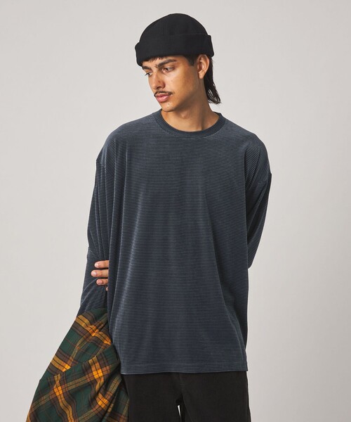 Steven Alan(スティーブンアラン)の「<Steven Alan> ベロア ボーダー クルーネック Tシャツ(Tシャツ/カットソー・メンズ・ダークグレー/ダークブラウン・XL/L/M/S)」の7枚目の写真