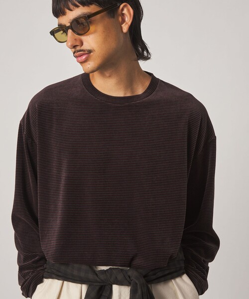 Steven Alan(スティーブンアラン)の「<Steven Alan> ベロア ボーダー クルーネック Tシャツ(Tシャツ/カットソー・メンズ・ダークグレー/ダークブラウン・XL/L/M/S)」の9枚目の写真