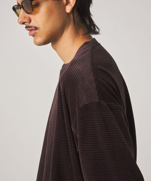 Steven Alan(スティーブンアラン)の「<Steven Alan> ベロア ボーダー クルーネック Tシャツ(Tシャツ/カットソー・メンズ・ダークグレー/ダークブラウン・XL/L/M/S)」の10枚目の写真