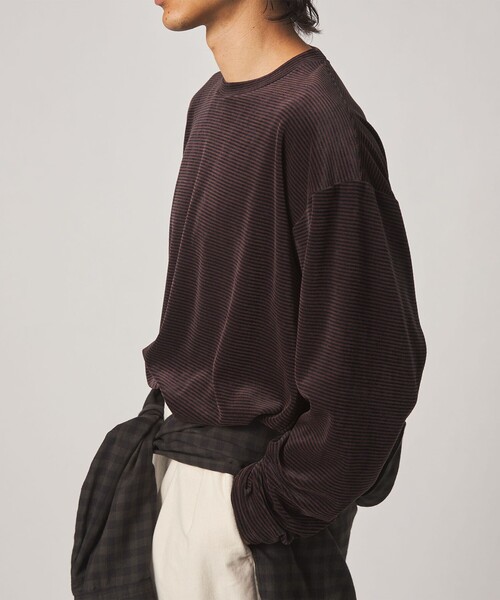 Steven Alan(スティーブンアラン)の「<Steven Alan> ベロア ボーダー クルーネック Tシャツ(Tシャツ/カットソー・メンズ・ダークグレー/ダークブラウン・XL/L/M/S)」の11枚目の写真