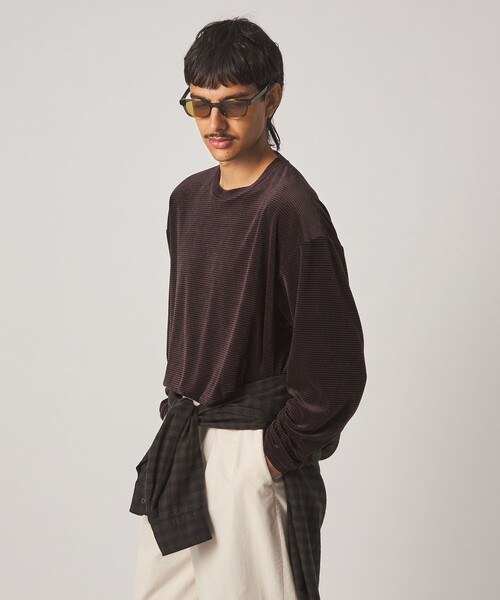 Steven Alan(スティーブンアラン)の「<Steven Alan> ベロア ボーダー クルーネック Tシャツ(Tシャツ/カットソー・メンズ・ダークグレー/ダークブラウン・XL/L/M/S)」の13枚目の写真