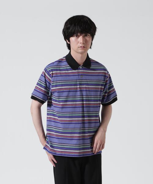 The Make Happy Studio(ザメイクハッピーストゥディオ)の「The Make Happy Studio/ザメイクハッピーストゥディオ/BODER POLO SHIRTS(ポロシャツ・メンズ・ネイビー/パープル・L/XL/M)」の1枚目の写真