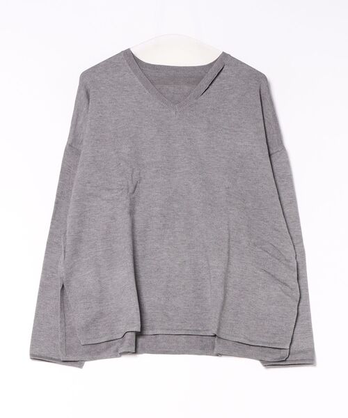 antiqua（アンティカ）の「襟開きニットトップス（ニット/セーター・レディース・ホワイト系その他/ブラック/杢グレー・ONESIZE）」の3枚目の写真