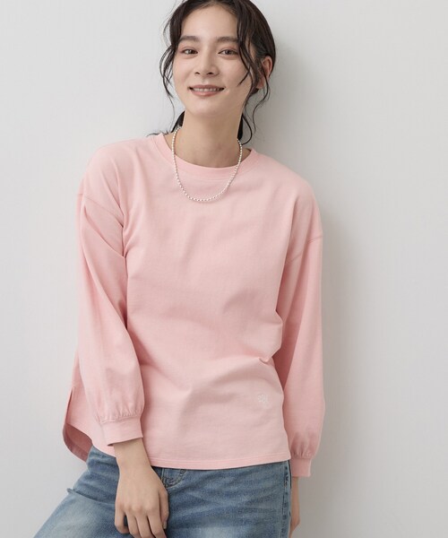 Dessin(デッサン)の「【洗える/7色展開/XS-L】バックヘンリーミニ裏毛 長袖(Tシャツ/カットソー・レディース・ライトグレー/ベビーピンク/ブルー/ワインレッド/ライトベージュ/キャメル/ブラック・01/02/00/03)」の6枚目の写真