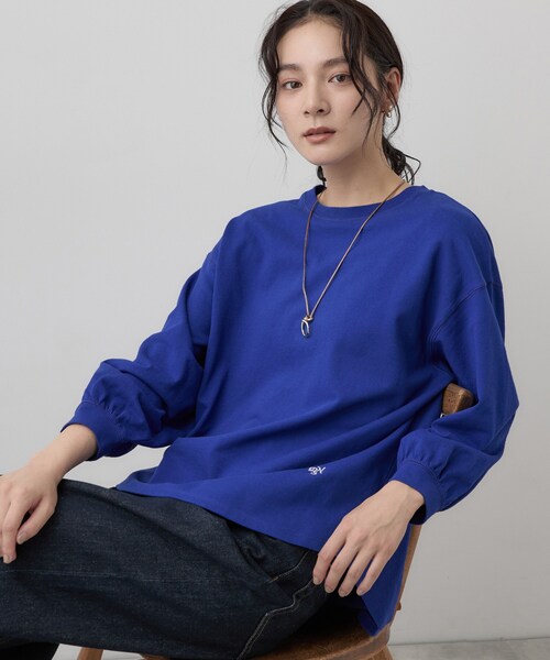 Dessin(デッサン)の「【洗える/7色展開/XS-L】バックヘンリーミニ裏毛 長袖(Tシャツ/カットソー・レディース・ライトグレー/ベビーピンク/ブルー/ワインレッド/ライトベージュ/キャメル/ブラック・01/02/00/03)」の4枚目の写真