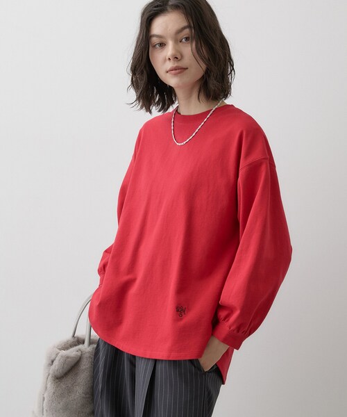 Dessin(デッサン)の「【洗える/7色展開/XS-L】バックヘンリーミニ裏毛 長袖(Tシャツ/カットソー・レディース・ライトグレー/ベビーピンク/ブルー/ワインレッド/ライトベージュ/キャメル/ブラック・01/02/00/03)」の7枚目の写真