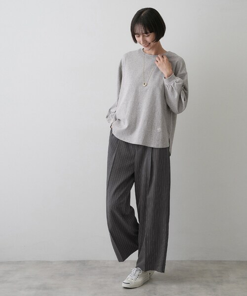 Dessin(デッサン)の「【洗える/7色展開/XS-L】バックヘンリーミニ裏毛 長袖(Tシャツ/カットソー・レディース・ライトグレー/ベビーピンク/ブルー/ワインレッド/ライトベージュ/キャメル/ブラック・01/02/00/03)」の11枚目の写真