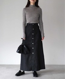フロントボタン デニムロングスカート