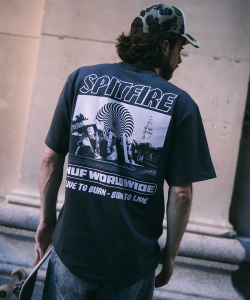 huf X SPITFIRE BURN Heavyweight TEE — тяжёлая футболка коллаборация huf x Spitfire