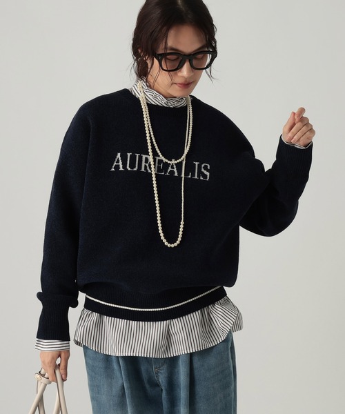 Elura(エルーラ)の「モールロゴニット/1085551(Tシャツ/カットソー・レディース・ネイビー/オフホワイト/グレイッシュベージュ・FREE)」の3枚目の写真