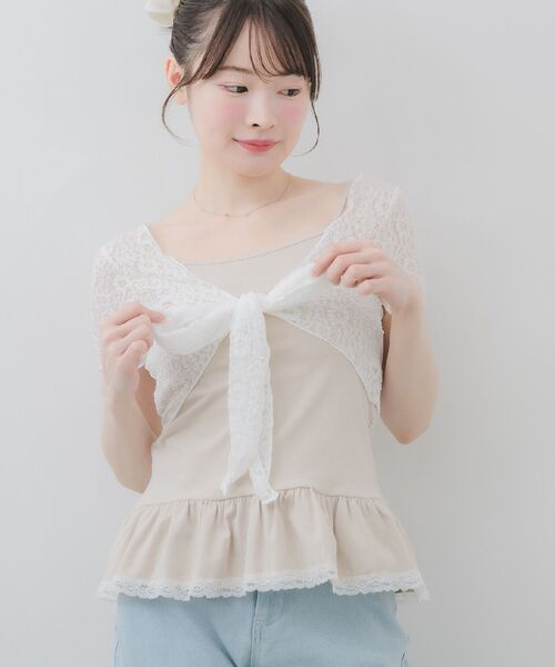 ems excite(エムズエキサイト)の「【セットアイテム】BIGリボンボレロSET(アンサンブル・レディース・ベージュ/ダークブルー/ライトグレー・FREE)」の2枚目の写真