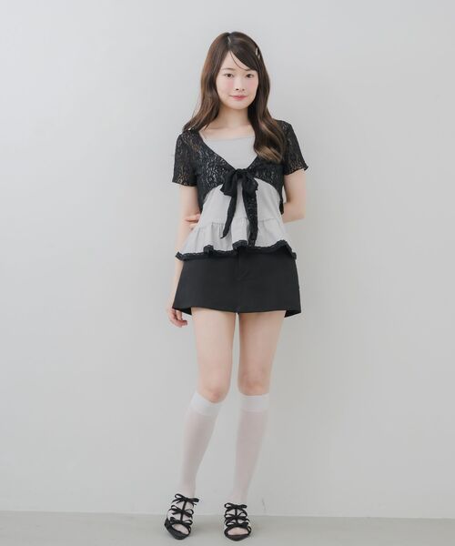 ems excite(エムズエキサイト)の「【セットアイテム】BIGリボンボレロSET(アンサンブル・レディース・ベージュ/ダークブルー/ライトグレー・FREE)」の4枚目の写真