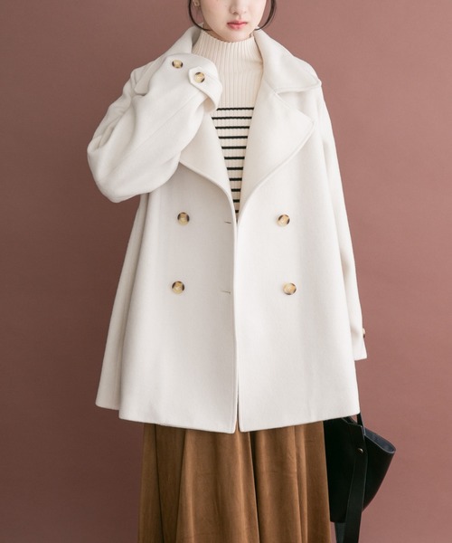 ITEMS URBANRESEARCH（アイテムズ アーバンリサーチ）の「尾州ウールミドルジャケット（ピーコート・レディース・オフホワイト/ネイビー/ブラウン・FREE）」の18枚目の写真