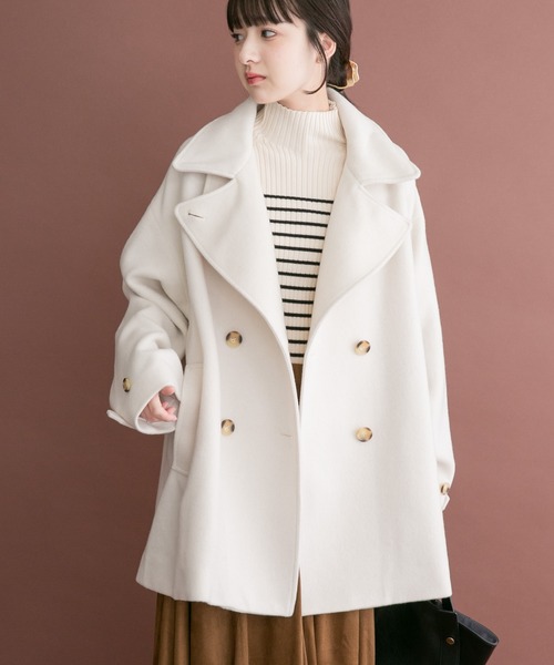 ITEMS URBANRESEARCH（アイテムズ アーバンリサーチ）の「尾州ウールミドルジャケット（ピーコート・レディース・オフホワイト/ネイビー/ブラウン・FREE）」の20枚目の写真