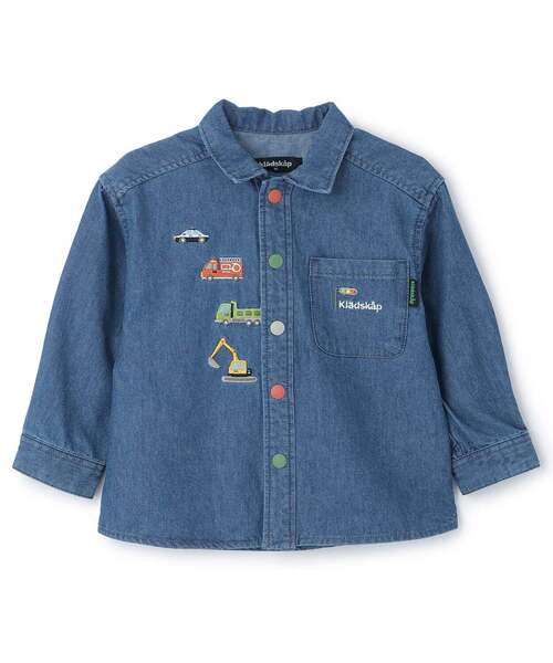 kladskap(クレードスコープ)の「働く車刺しゅう長袖シャツ(シャツ/ブラウス・キッズ・ブラック/ネイビー・90cm/110cm/120cm/130cm)」の1枚目の写真