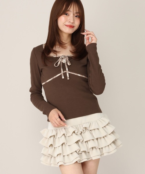 Heather(ヘザー)の「パイピングリボンカットソー 1069278(Tシャツ/カットソー・レディース・ブラウン/アイボリー・FREE)」の1枚目の写真