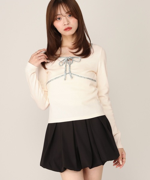 Heather(ヘザー)の「パイピングリボンカットソー 1069278(Tシャツ/カットソー・レディース・ブラウン/アイボリー・FREE)」の2枚目の写真