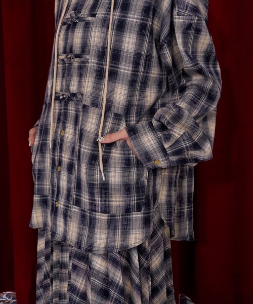 Nora Lily(ノラリリー)の「【Nora Lily】Fade Check China Shirt Hoodie(シャツ/ブラウス・レディース・ベージュ/ブラック・FREE)」の15枚目の写真