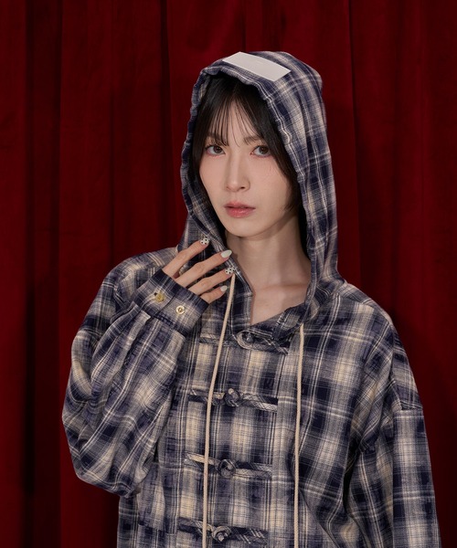Nora Lily(ノラリリー)の「【Nora Lily】Fade Check China Shirt Hoodie(シャツ/ブラウス・レディース・ベージュ/ブラック・FREE)」の14枚目の写真