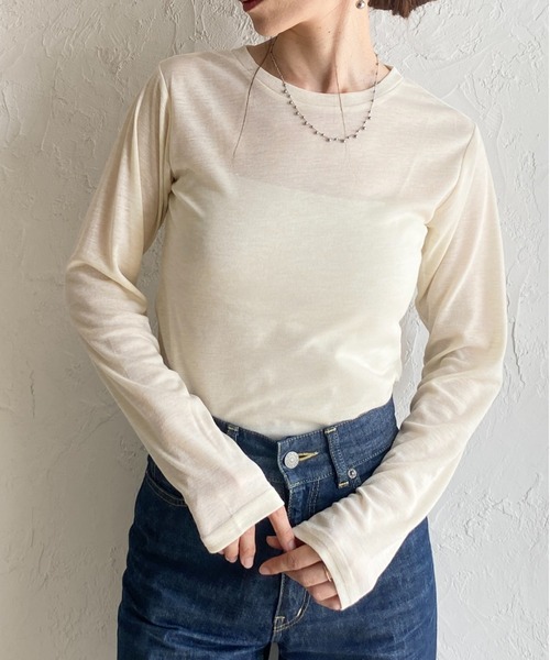 She's Closet(シーズクローゼット)の「クルーネック長袖 リブシアートップス ロングTシャツ(Tシャツ/カットソー・レディース・アイボリー/ブラウン/ブラック/オフホワイト・FREE)」の2枚目の写真