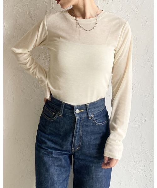 She's Closet(シーズクローゼット)の「クルーネック長袖 リブシアートップス ロングTシャツ(Tシャツ/カットソー・レディース・アイボリー/ブラウン/ブラック/オフホワイト・FREE)」の20枚目の写真