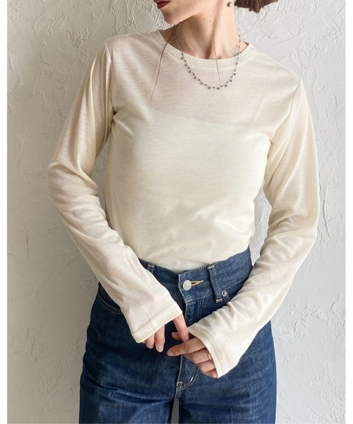 She's Closet(シーズクローゼット)の「クルーネック長袖 リブシアートップス ロングTシャツ(Tシャツ/カットソー・レディース・アイボリー/ブラウン/ブラック/オフホワイト・FREE)」の19枚目の写真