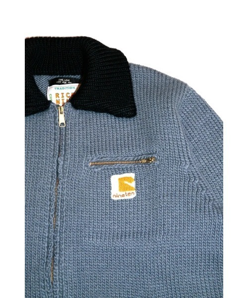 RICE NINE TEN（ライスナインテン）の「HOME MADE KNITTING DETROIT JACKET（ブルゾン・メンズ・ベージュ/インディゴブルー・MEDIUM/LARGE）」の8枚目の写真