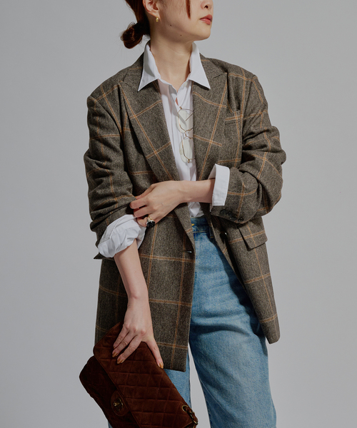 journal standard L'essage（ジャーナルスタンダードレサージュ）の「L' ESSENTIAL BALLI チェックジャケット（テーラードジャケット・レディース・ブラウン系その他/グレー・FREE）」の6枚目の写真