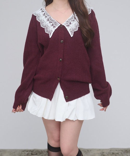 Ambre Neige(アンブルネージュ)の「batten lace knit cardigan / バテンレースニットカーディガン(カーディガン/ボレロ・レディース・杢グレー/アイボリー/ボルドー・FREE)」の3枚目の写真