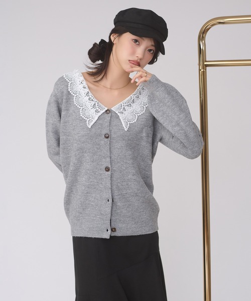Ambre Neige(アンブルネージュ)の「batten lace knit cardigan / バテンレースニットカーディガン(カーディガン/ボレロ・レディース・杢グレー/アイボリー/ボルドー・FREE)」の4枚目の写真
