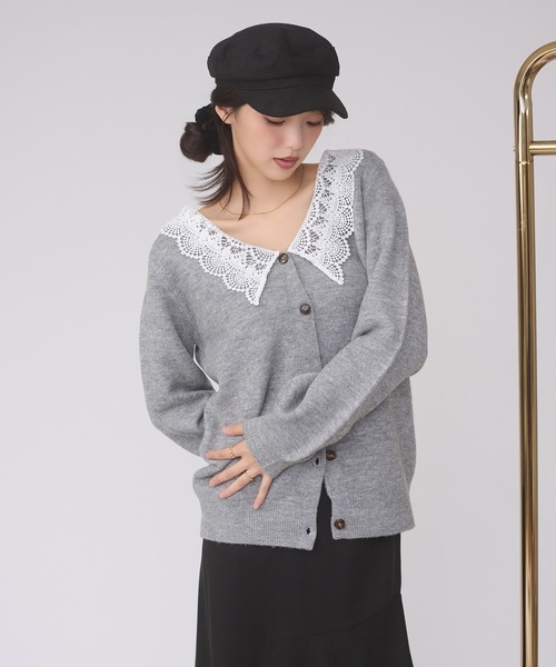 Ambre Neige(アンブルネージュ)の「batten lace knit cardigan / バテンレースニットカーディガン(カーディガン/ボレロ・レディース・杢グレー/アイボリー/ボルドー・FREE)」の5枚目の写真