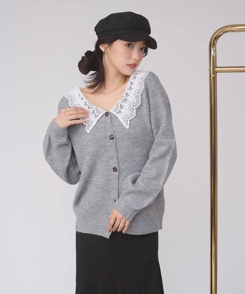Ambre Neige(アンブルネージュ)の「batten lace knit cardigan / バテンレースニットカーディガン(カーディガン/ボレロ・レディース・杢グレー/アイボリー/ボルドー・FREE)」の6枚目の写真