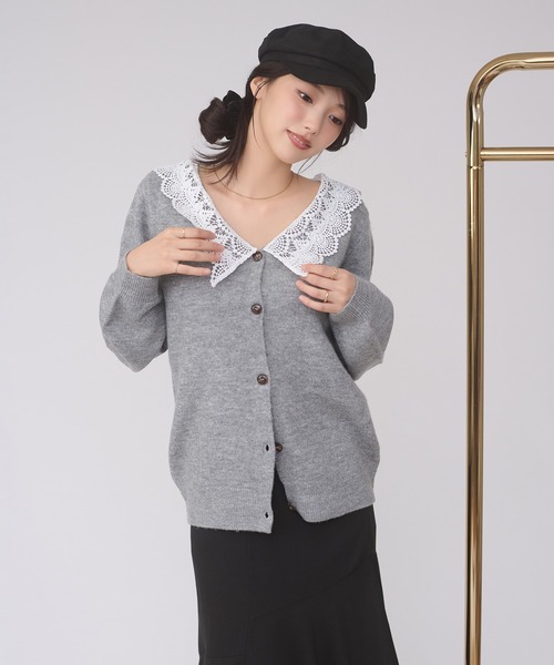 Ambre Neige(アンブルネージュ)の「batten lace knit cardigan / バテンレースニットカーディガン(カーディガン/ボレロ・レディース・杢グレー/アイボリー/ボルドー・FREE)」の7枚目の写真