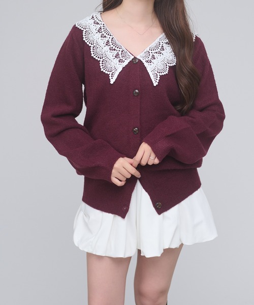 Ambre Neige(アンブルネージュ)の「batten lace knit cardigan / バテンレースニットカーディガン(カーディガン/ボレロ・レディース・杢グレー/アイボリー/ボルドー・FREE)」の10枚目の写真