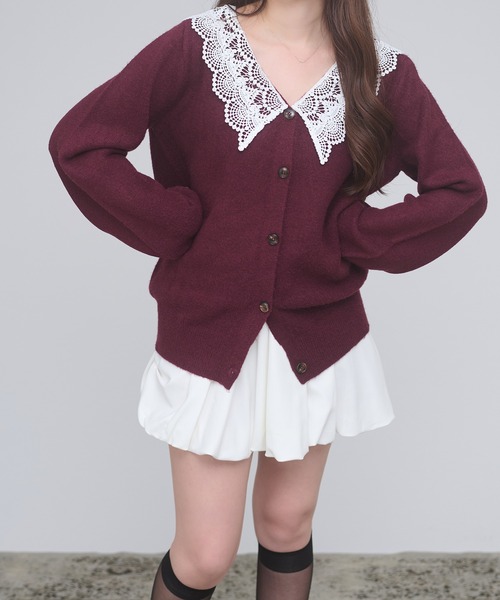 Ambre Neige(アンブルネージュ)の「batten lace knit cardigan / バテンレースニットカーディガン(カーディガン/ボレロ・レディース・杢グレー/アイボリー/ボルドー・FREE)」の12枚目の写真