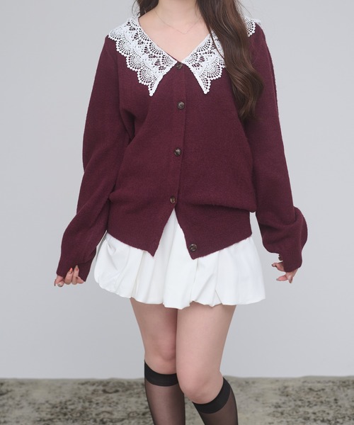 Ambre Neige(アンブルネージュ)の「batten lace knit cardigan / バテンレースニットカーディガン(カーディガン/ボレロ・レディース・杢グレー/アイボリー/ボルドー・FREE)」の13枚目の写真