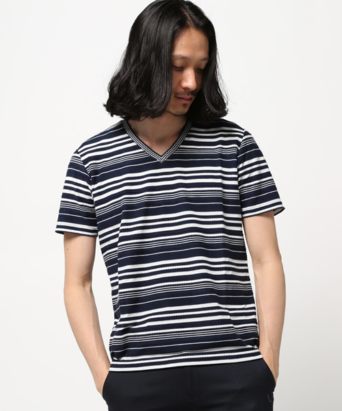 MEN'S BIGI(メンズビギ)の「ロープボーダーTシャツ/JAPAN MADE(Tシャツ/カットソー・メンズ・ホワイト/ブラック/ネイビー・M/S/L)」の3枚目の写真
